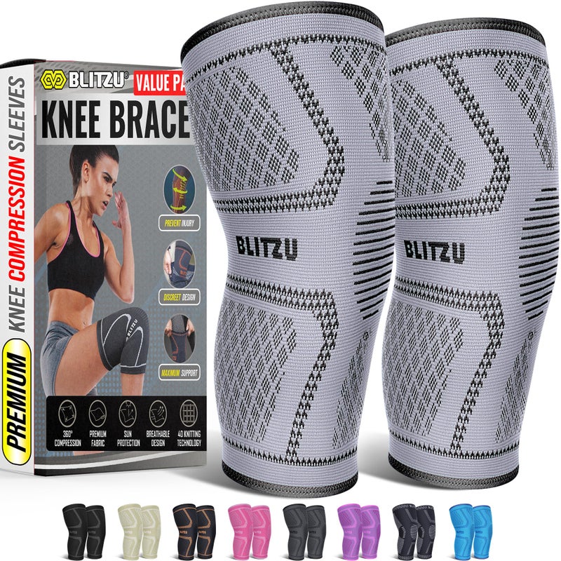 Knee Brace for Women Men 2 Pack Compression Knee Brace Knee Support Sleeve for Pain Relief Running Workout Sports Knee Braces for ACL Meniscus Tear Arthritis and Injury Recovery Grey S